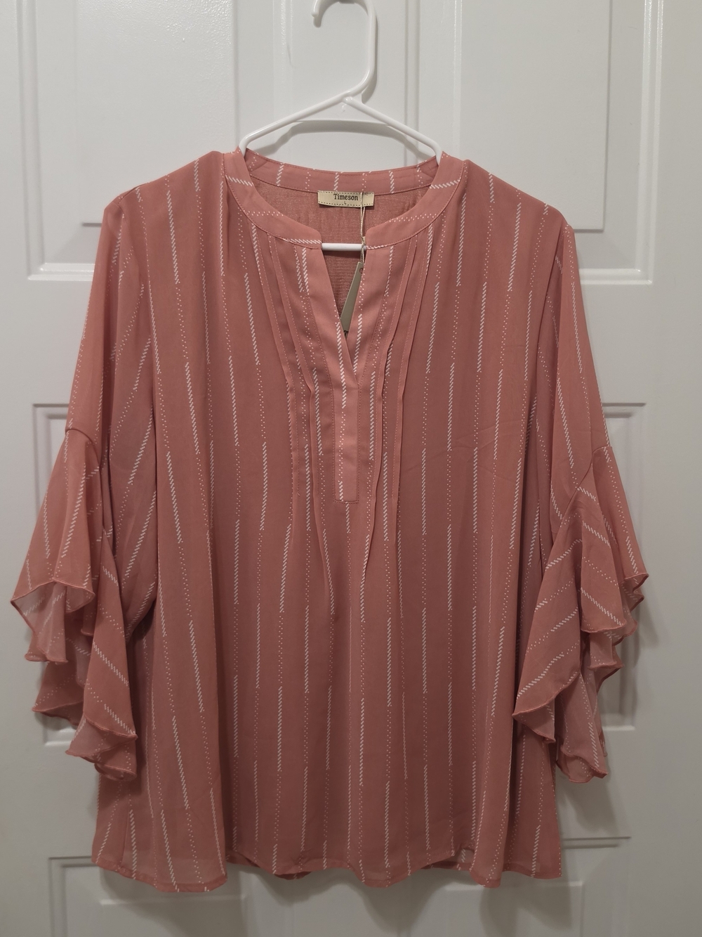 NWT Timeson Dusty Rose Flutter Sleeve Blouse Size Large Business Casual